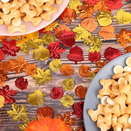 Image of FOIMAS Fall Table Confetti,Thanksgiving Metallic Confetti Maple Leaves Pumpkin Foil Confettis Sequin for Fall Thanksgiving Harvest Party Decoration Supply