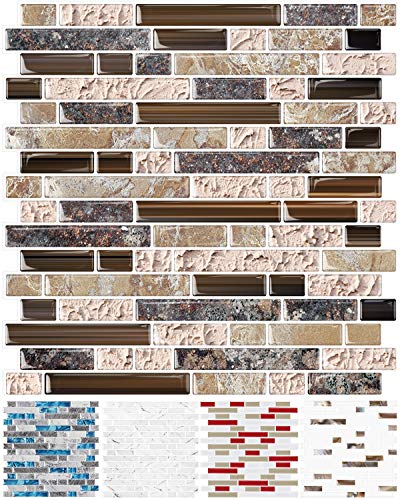 STICKGOO 10-Sheet Anti-Mold Peel and Stick Wall Tile, Self-Adhesive Kitchen Backsplash in Sandstone (Thicker Design)