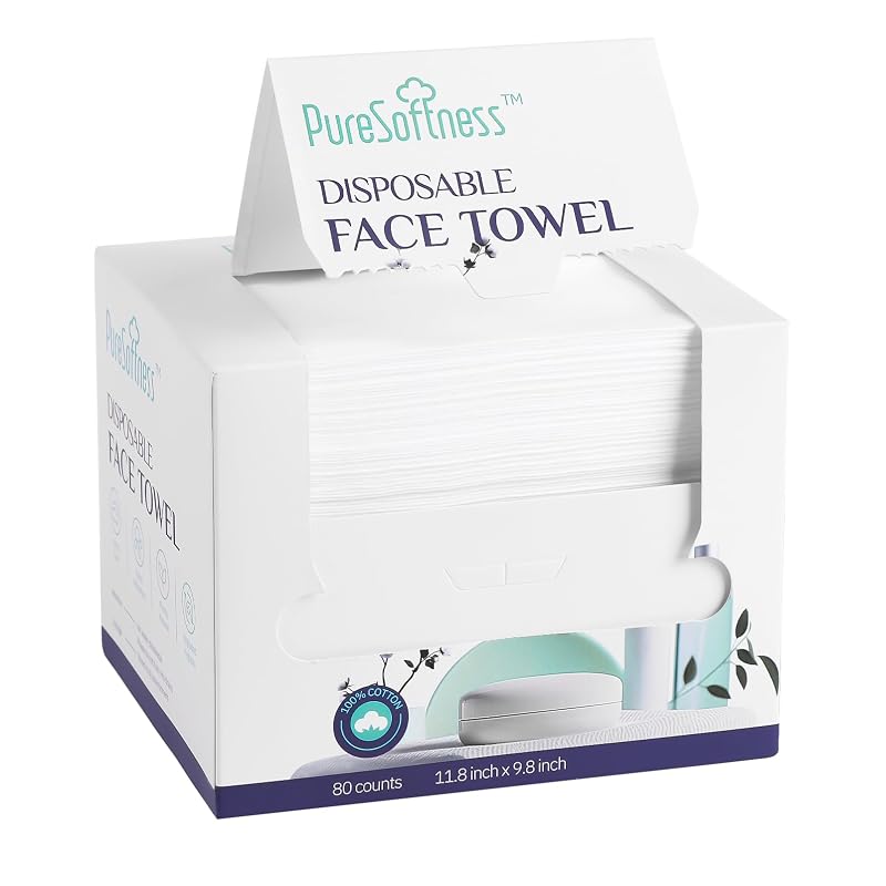 PureSoftness Toalhas Faciais Descartáveis de Algodão, 30,0 x 24,9 cm, 80 Unidades