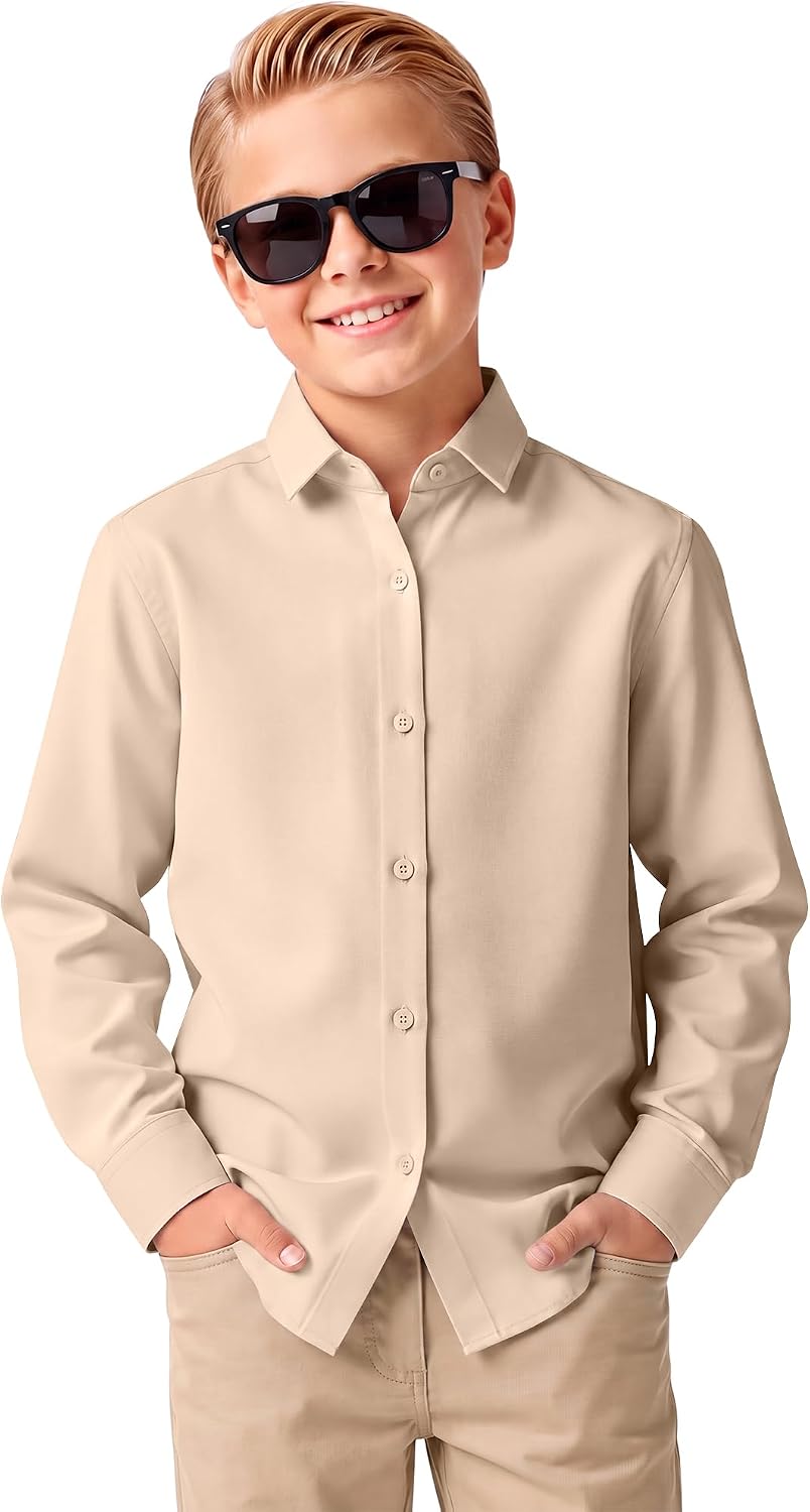 Boys Dress Shirt Long Sleeve Button Down Top