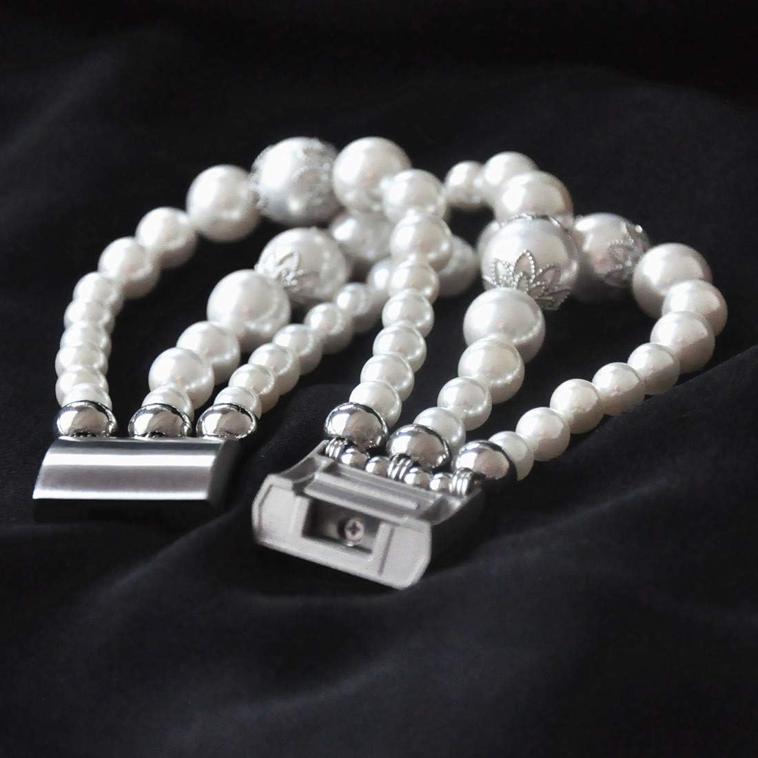 White Pearl Bands Compatible with Fitbit Charge 2 Smartwatch Bands Exercising Elastic Stretch Handmade Jewelry Bracelet Watch Replacement Strap Wristband Wearable Watchbands Pearl Bracelet Girls Women