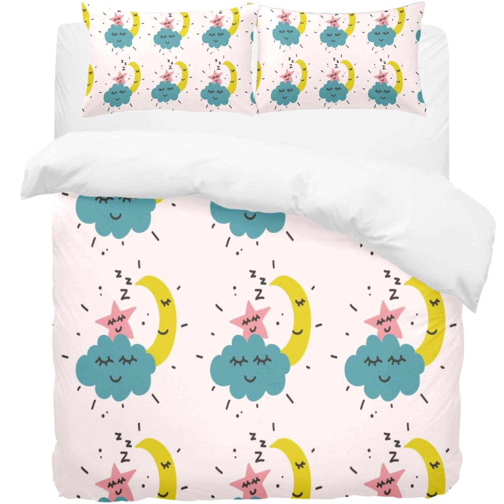 Housse de couette 3 pièces motif lune et nuage pour lit king size et queen