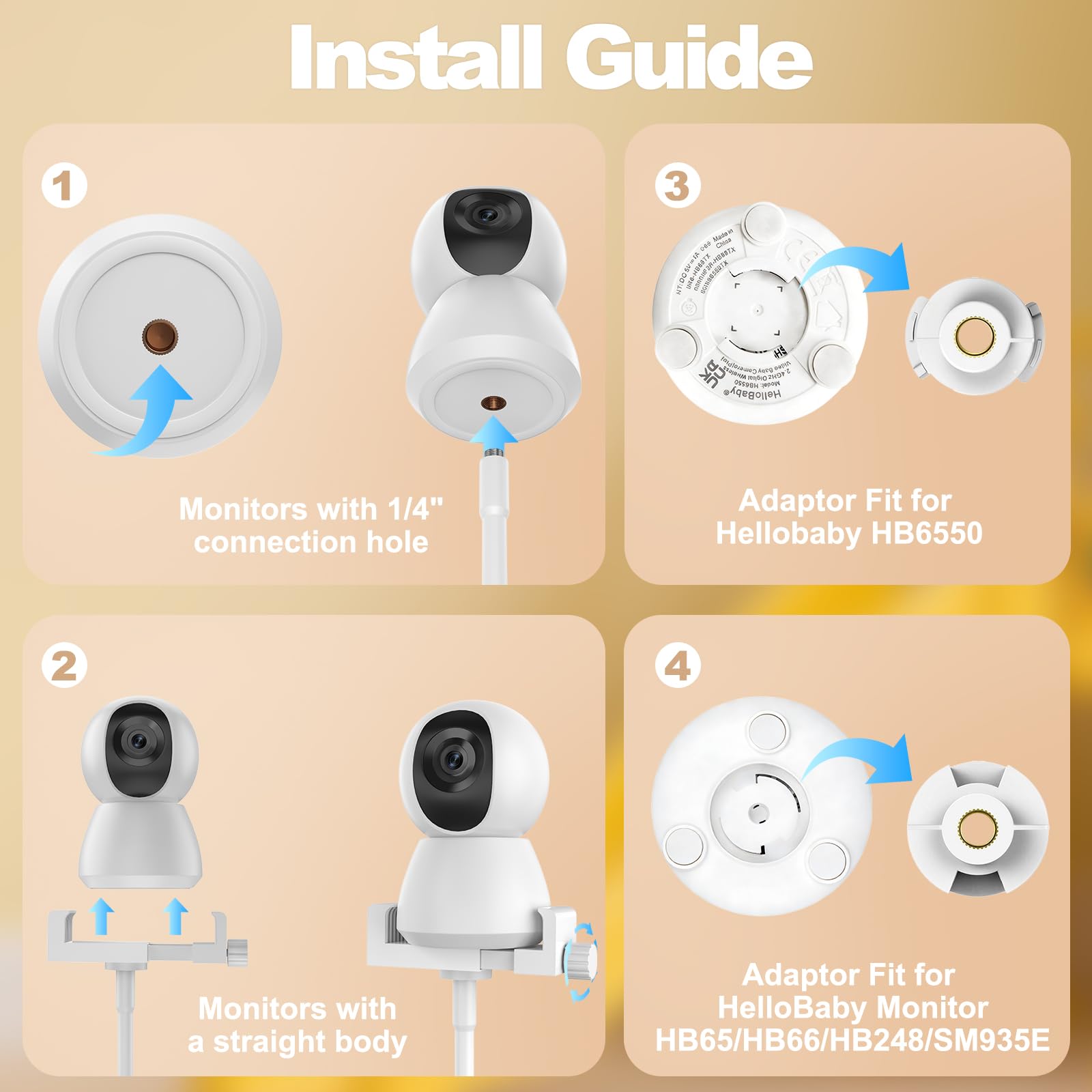 NozlaID Babyphone Halterung, Universell Halterung für HelloBaby Kamera HB40/HB65/HB66/HB248, BOIFUN, Momcozy, GHB, ieGeek, Blemil und alle Babyphones mit 1/4-Zoll-Gewinde - 4