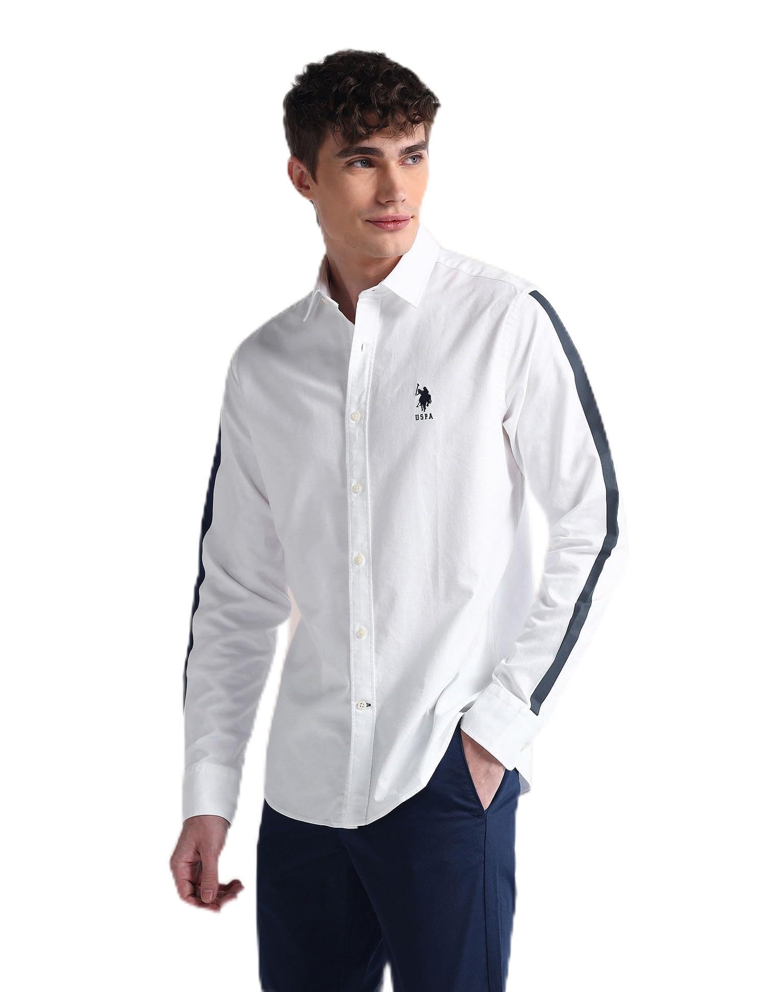 u.s. polo assn. Mens White Solid Collared Neck Long Sleeve Men's Casual Shirts-picture-40