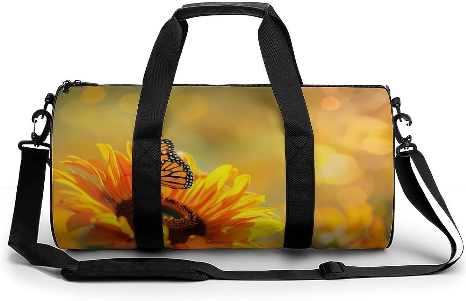 Beautiful Sunflower with Monarch Butterfly Gym Sport Bag Travel Duffle Backpack Weekender Overnight with Shoes Compartment for Women Men
