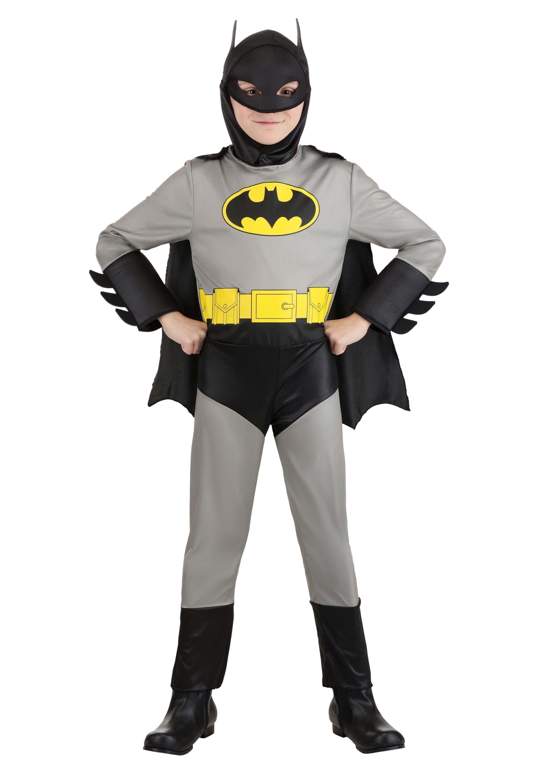Kid's Classic Batman Costume - Child Muscular Superhero Jumpsuit with Cape & Mask - Officially Licensed DC Comics