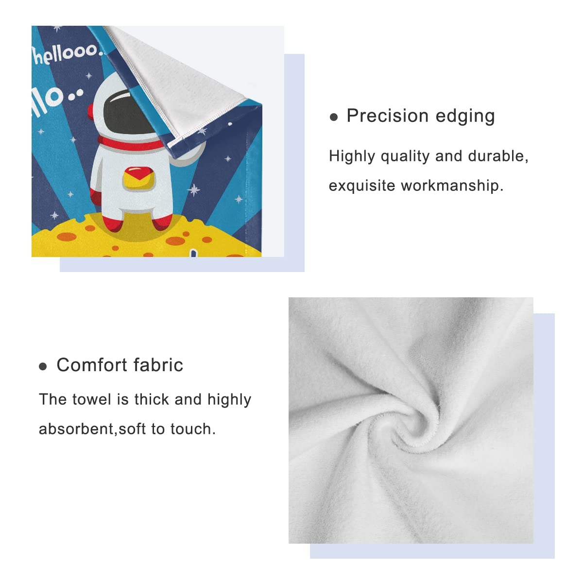 Astronauta Luna Linda Caricatura Juego de Toallas para Baño Playa 100% Algodón de Piscina Toalla (1 Toalla de Baño y 1 Toalla de Mano y 1 Paño de Lavado) para Nadar Hotel Niñas Niños Niños