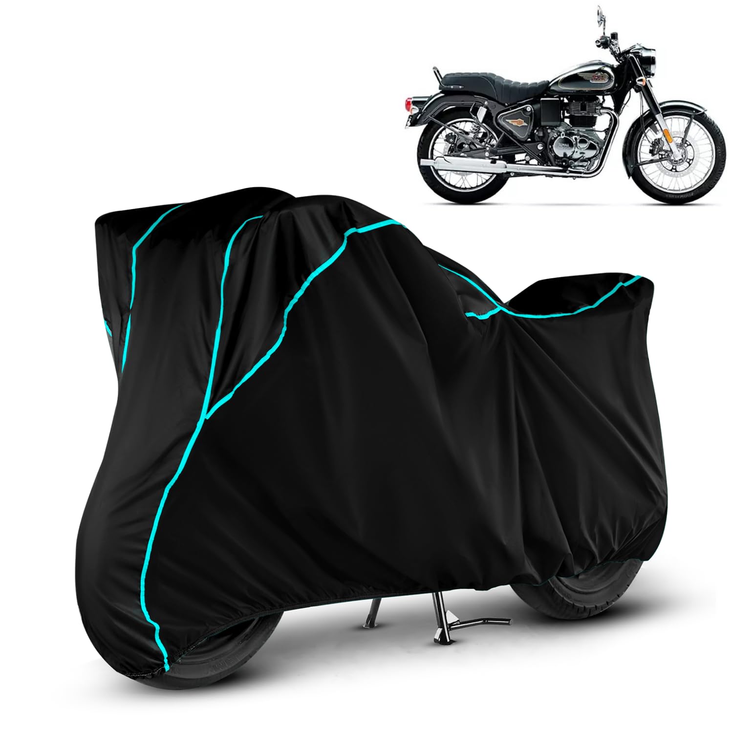 Waterproof Bike Cover for Royal Enfield Bullet 350 - (Blue,Piping)-picture-12