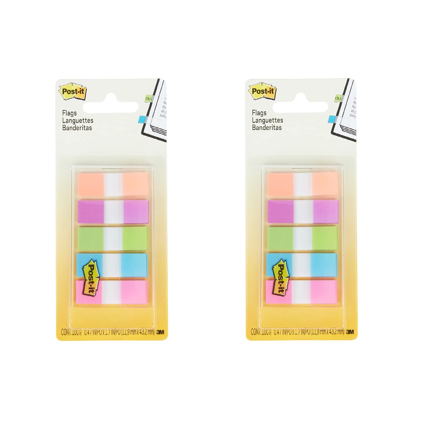 Flags 6835CB2 - Bandiere per pagina in dispenser portatile, 5 colori vivaci, 5 dispenser, 20 bandiere/colore, confezione da 2