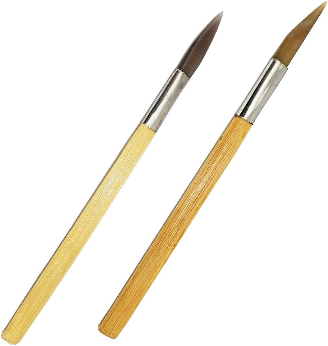 HEYMOUS Agate Burnisher with Rounded Point Bamboo Handle Carving Precious Metal Clay Brass Detailing Smoothing Polishing Tool