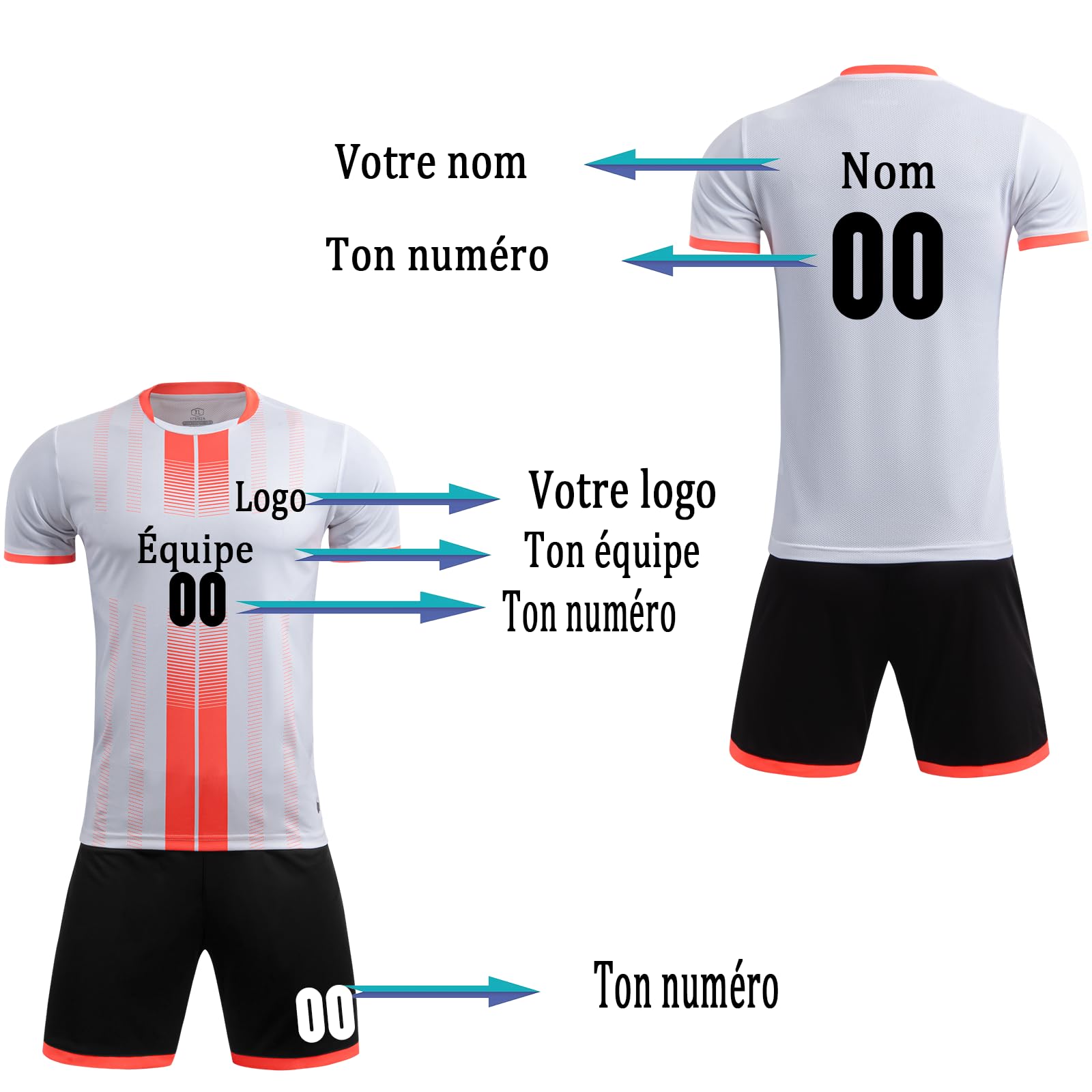 Maillot Football Personnalisé Fille Garçon Maillot Foot Personnalisable Adultes Hommes Femmes Ensemble Foot