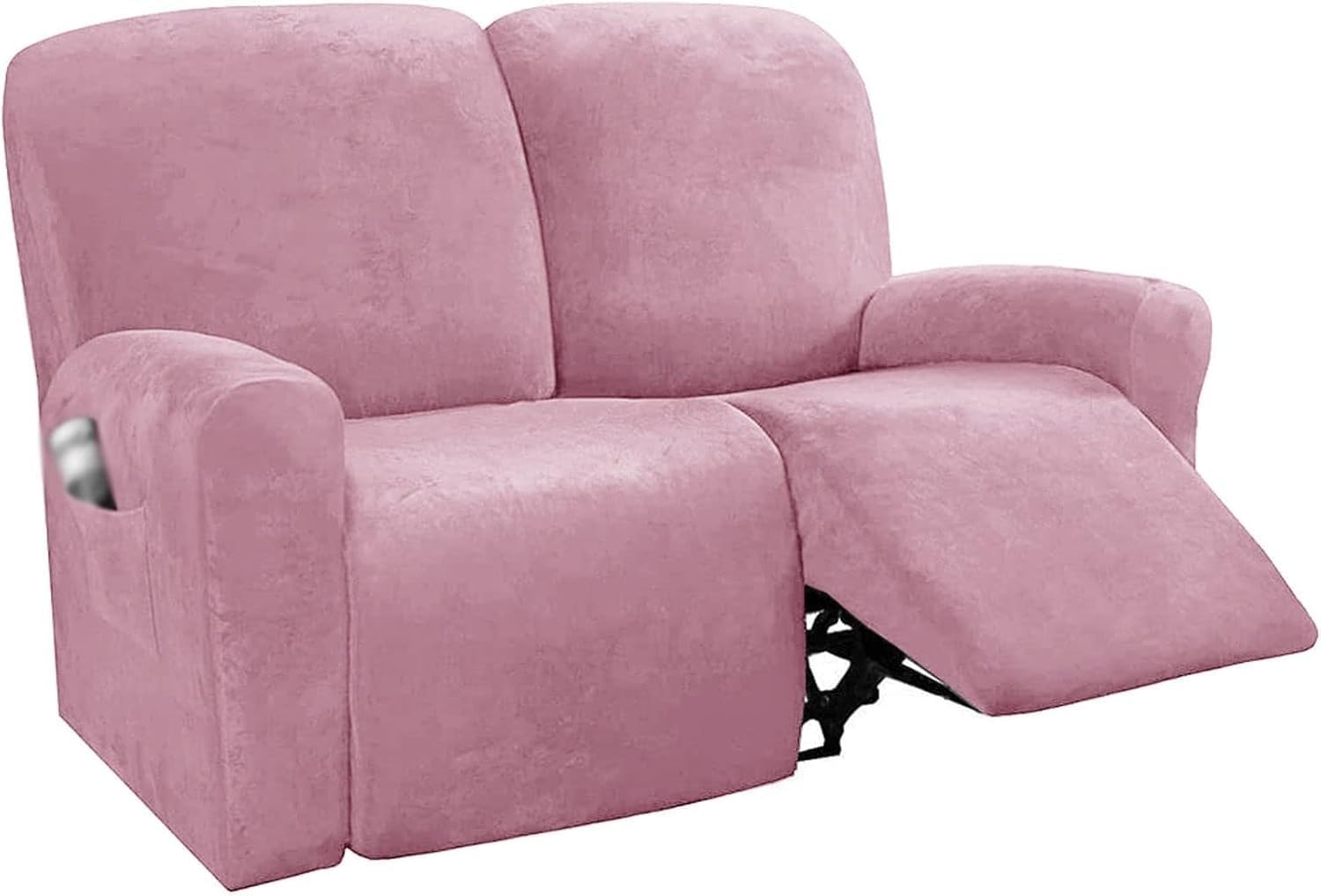 Velvet Plush Couch Cover for Recliner with Pockets 1/2/3 Seat Stretch Sofa Slipcover Featuring Plush Soft & Comfortable Fabric, SlipResistant, Form Fit Stretch Furniture Protector(Pink,2-seater)