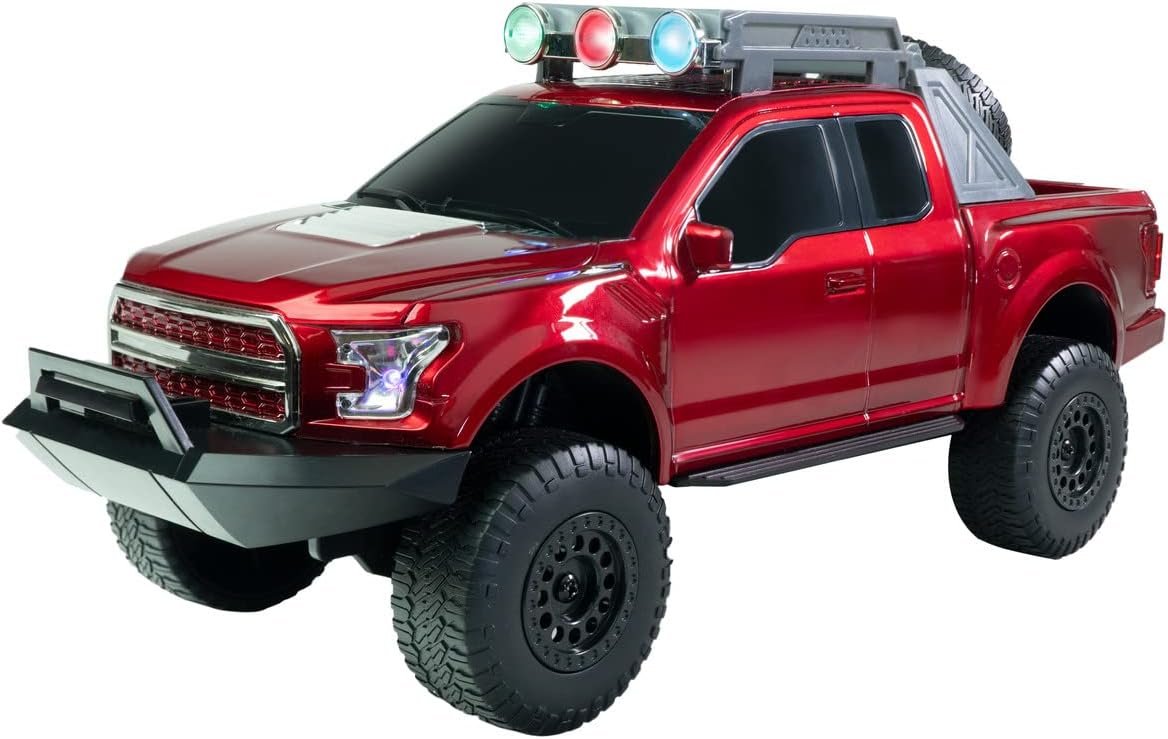 QFX Bluetooth 150 Pickup Truck Replica Speaker, 3-inch Speakers, Hands Free Link, Built-in Microphone, FM Radio and LED Party Lights, Red - BT-150-RED