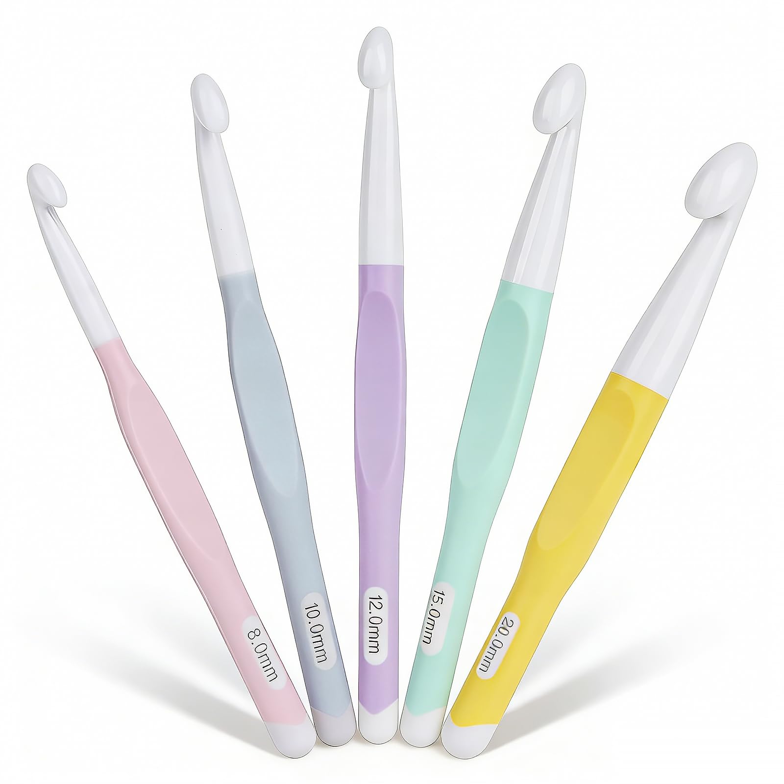 5Pcs Large Crochet Hooks Set,20mm,15mm,12mm,10mm,8mm Plastic Big Crochet Hooks Needles for Chunky Yarn, Non Slip Handle Crochet Hook for Crochet Blankets, Shawl and Carpet
