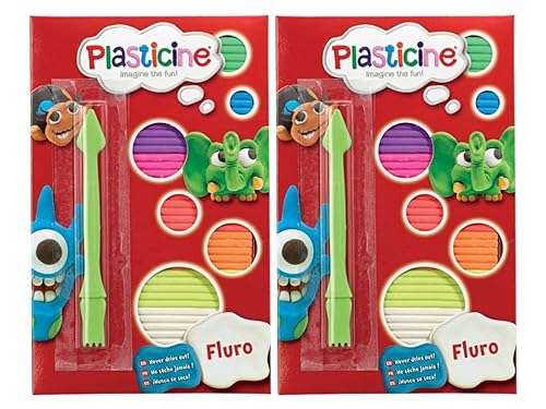 Image of The Original Plasticine, Fluro Twin Pack – 2 Brightly Coloured Non-Drying Modelling Clay Packs – Soft, Reusable & Mess-Free – Ideal for Kids, Adults, Animators & Creative Play – for Ages 3+