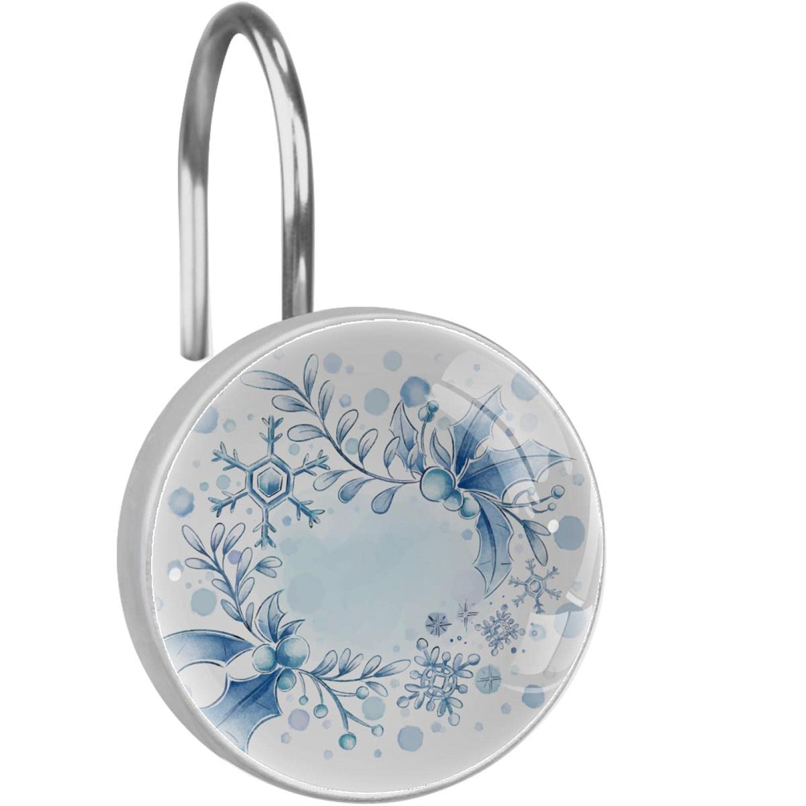 Crochets de douche anti-rouille lot de 12 anneaux inox pour rideau bleu