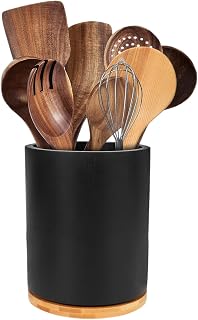 Kitchen Utensil Holder 360 Degree Rotating Wood Base with Large | Cooking Tools Holders And Kitchen Accessories For Cutlery Turner Cooking Tool Apartment Restaurant