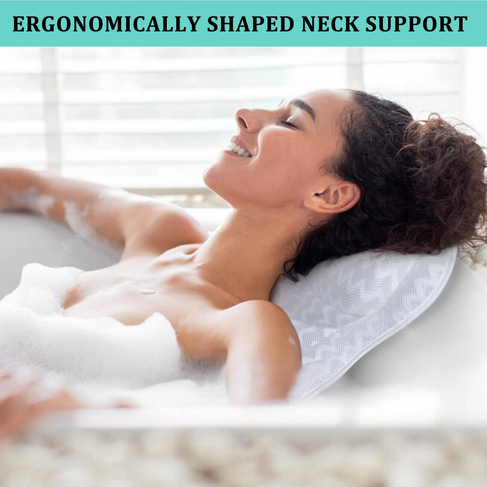 Bath Tub Pillow With Strong Suction Cups - Comfortable 3D AirMesh