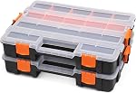 Organisateurs de Boîte à Outils Makitoyo, Organisateur de Petits Éléments Noir Interconnectable pour Fixations, Pièces et Artisanat avec Diviseurs Amovibles, Paquet de 2 Pièces, Noir & Orange