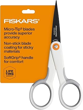 مقص Fiskars Micro Trip، مقصات القطع الدقيقة SoftGrip، شفرات الفولاذ المقاوم للصدأ غير اللاصقة، 5 بوصات