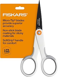 Fiskars Micro Trip Scissors, SoftGrip Precision Cutting Shears, Non-Stic...