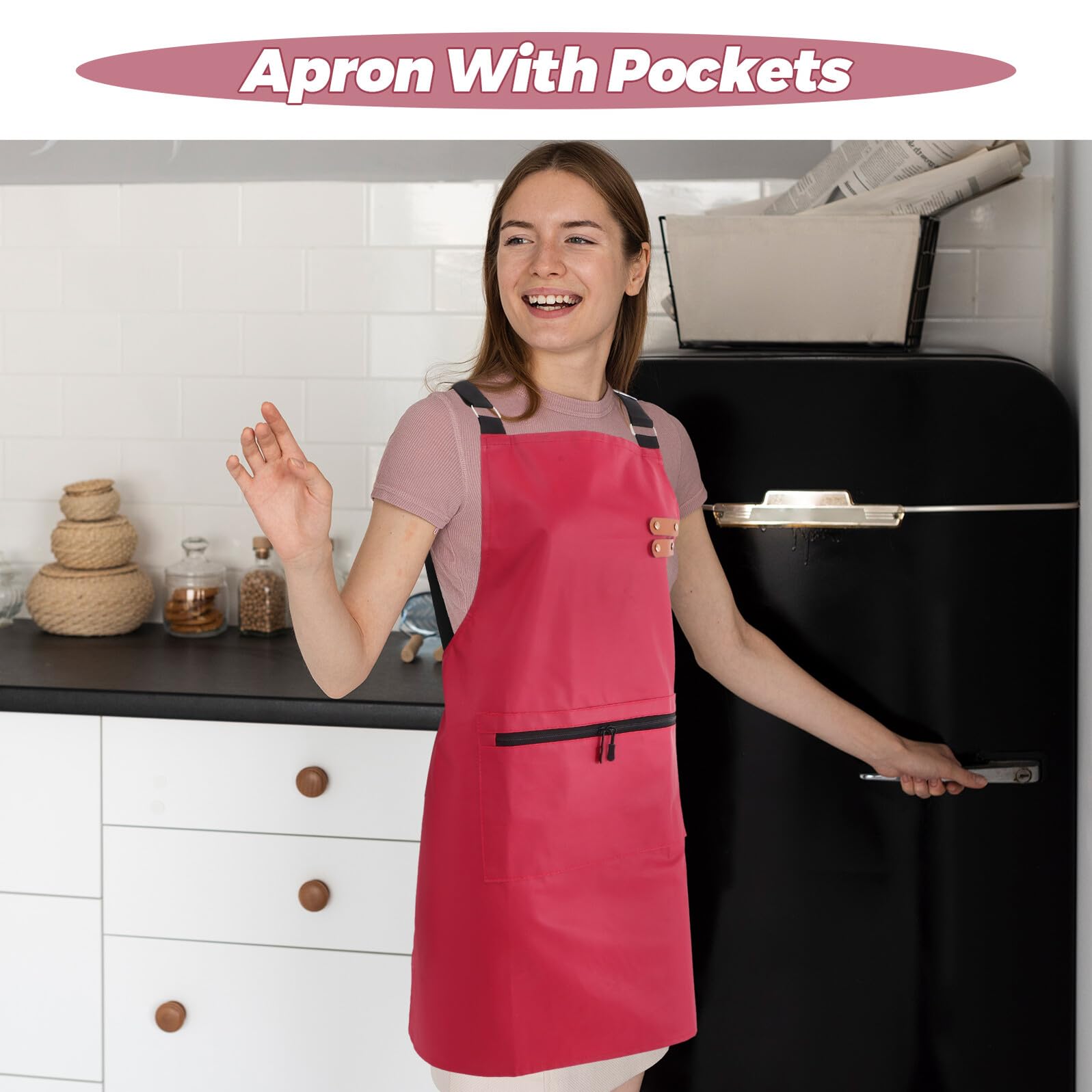 VALICLUD Delantal de Cocina Unisex de Pu y Resistente al Aceite, Ajustable con Bolsillos Prácticos, Pack 2 Piezas para Hombre y Mujer, Adecuado para Cocinar, Hornear y Jardinería