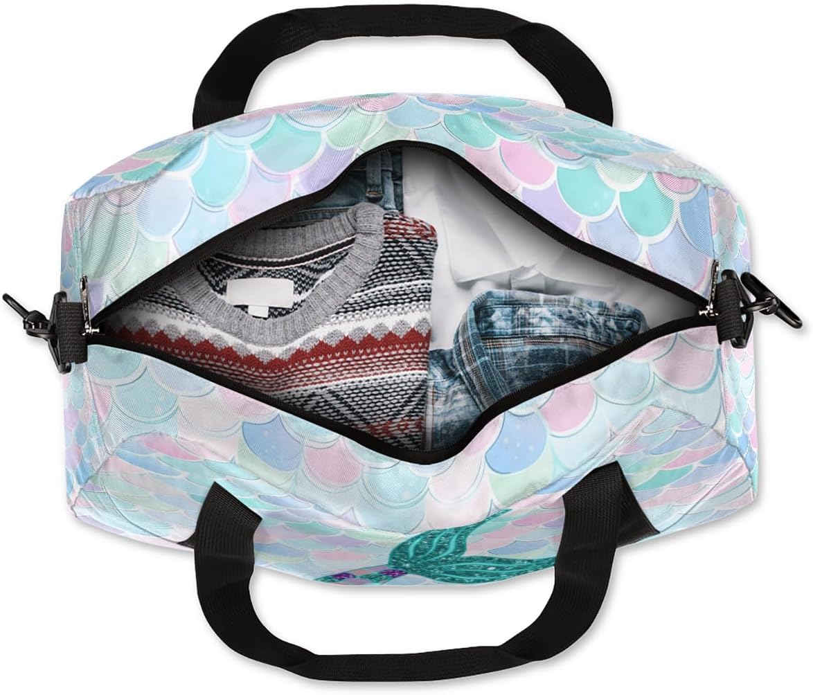 Personalized Dance Bag Gym Bag for Girl, Custom Sport Duffel Bag Weekender Bags Travel Duffel Bag Glitter Cute Mermaids Tail
