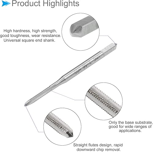 Vista 4 de Grifos de fresado de rosca, rosca 2#-56 UNC 2A, máquina de acero de alta velocidad, herramienta de roscado de tornillos de 3 flautas rectas