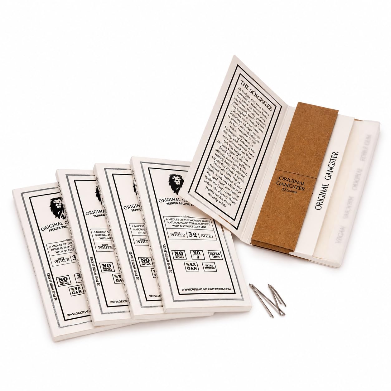 Original Gangster White rolling papers - (160 White Leaves + 160 Filter Tips Each) King Size (109 x 44mm) Ultra Thin, Super Smooth, Vegan rolling paper with roach Booklet King Size -Pack of 5-picture-12
