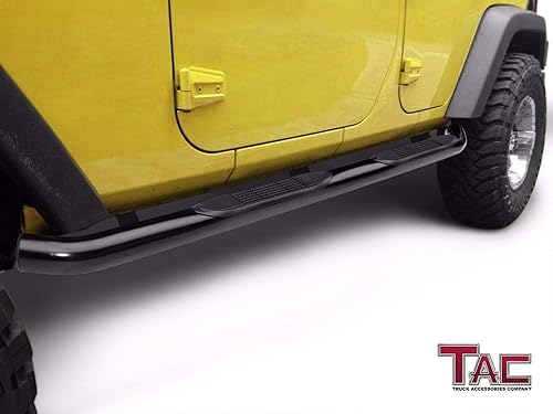 Miniatura 10 de TAC - Estribos laterales de flecha compatibles con Jeep Wrangler JK 2007-2018 de 4 puertas, SUV de 5 pulgadas, textura de aluminio, rieles negros,