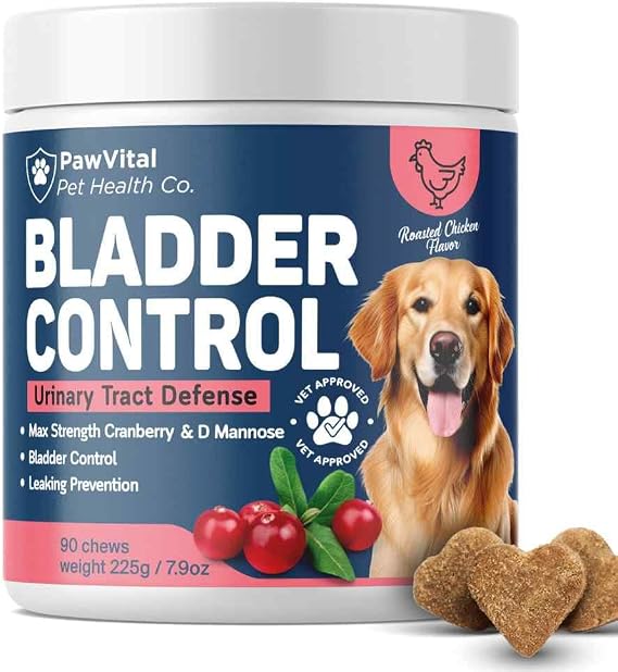 Dog UTI & Bladder Control Chews Cranberry & D-Mannose Urinary Tract Support for Dogs, Helps Stop Leaking & Incontinence, All-Natural Chicken Flavor, 90 Soft Chews