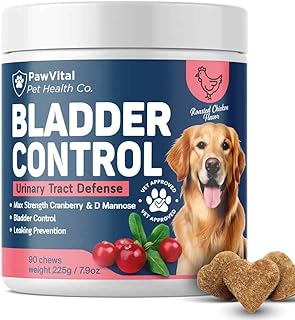 Dog UTI & Bladder Control Chews – Cranberry & D-Mannose Urinary Tract Support for Dogs, Helps Stop Leaking & Incontinence, All-Natural Chicken Flavor, 90 Soft Chews