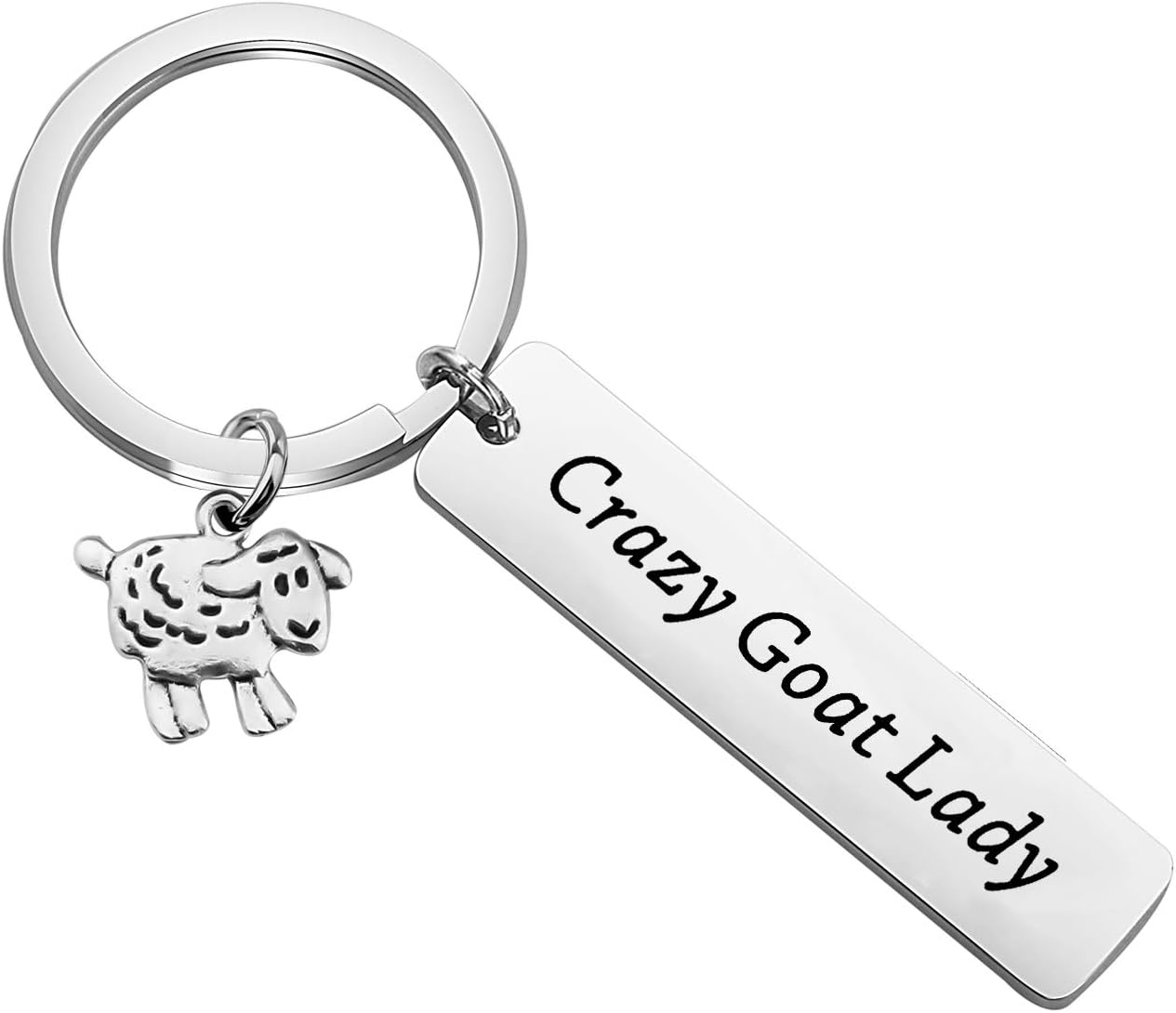 KUIYAICrazy Goat Lady Bracelet Keychain with Goat Charm Farm Farmer Keyring Jewelry Funny Goats Lovers Gift