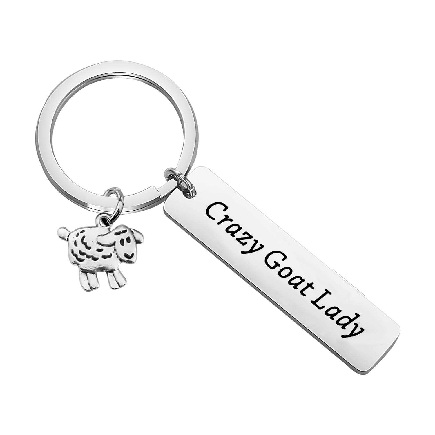KUIYAICrazy Goat Lady Bracelet Keychain with Goat Charm Farm Farmer Keyring Jewelry Funny Goats Lovers Gift