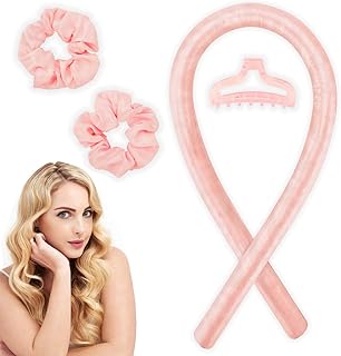 شريط رأس لتجعيد الشعر بدون حرارة - شريط رأس لتمويج الشعر بدون حرارة، مجموعة من الساتان للشعر الليلي بدون تمويج حراري، أدوات تصفيف للشعر الطويل والمتوسط، بينك، عبوة من قطعة واحدة