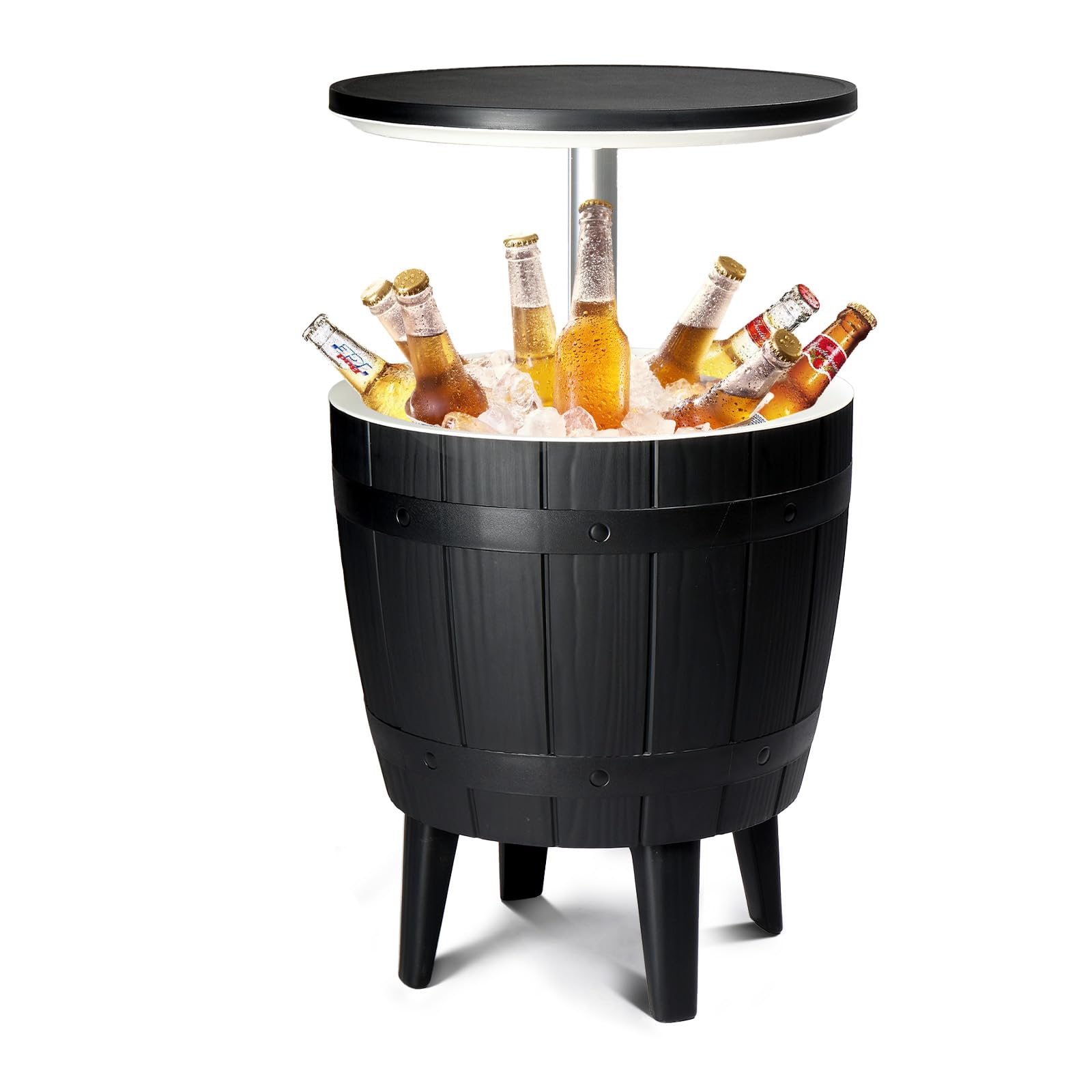 Outdoor Cooler Side Table,Height-Adjustable Cool Bar w/ 10 Gallon Beer and Wine Cooler, All-Weather Resistant Patio Ice Cool Bar for Deck Pool Party(