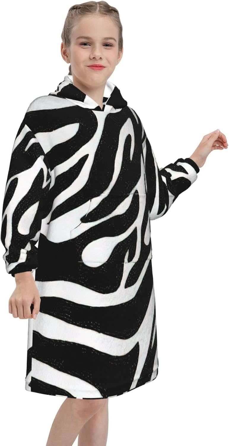 Zebra Print Print Oversized Blanket Hoodie, Wearable Blanket Hooded,Hooded Pullover With Pocket