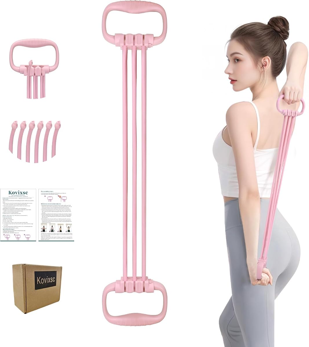 Figure 8 Resistance Band for Women 15-90LBS, Adjustable Resistance Bands with Handles for Arm Back Exercise, 6 Fitness Elastic Rope, Stretch Bands for Yoga, Pilates, Strength Training