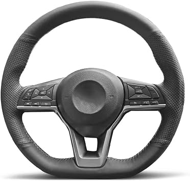 DIY Car Steering Wheel Cover for Nissan for Versa 2019-2021 2022 2023 2024 Customized DIY Hand-Stitched Black Genuine Leather Car Steering Wheel Cover