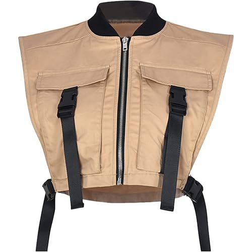 Women's Sexy Crop Cargo Vest Sleeveless Buckle Zip Up Vest Jacket Tops Steampunk Streetwear with Pockets