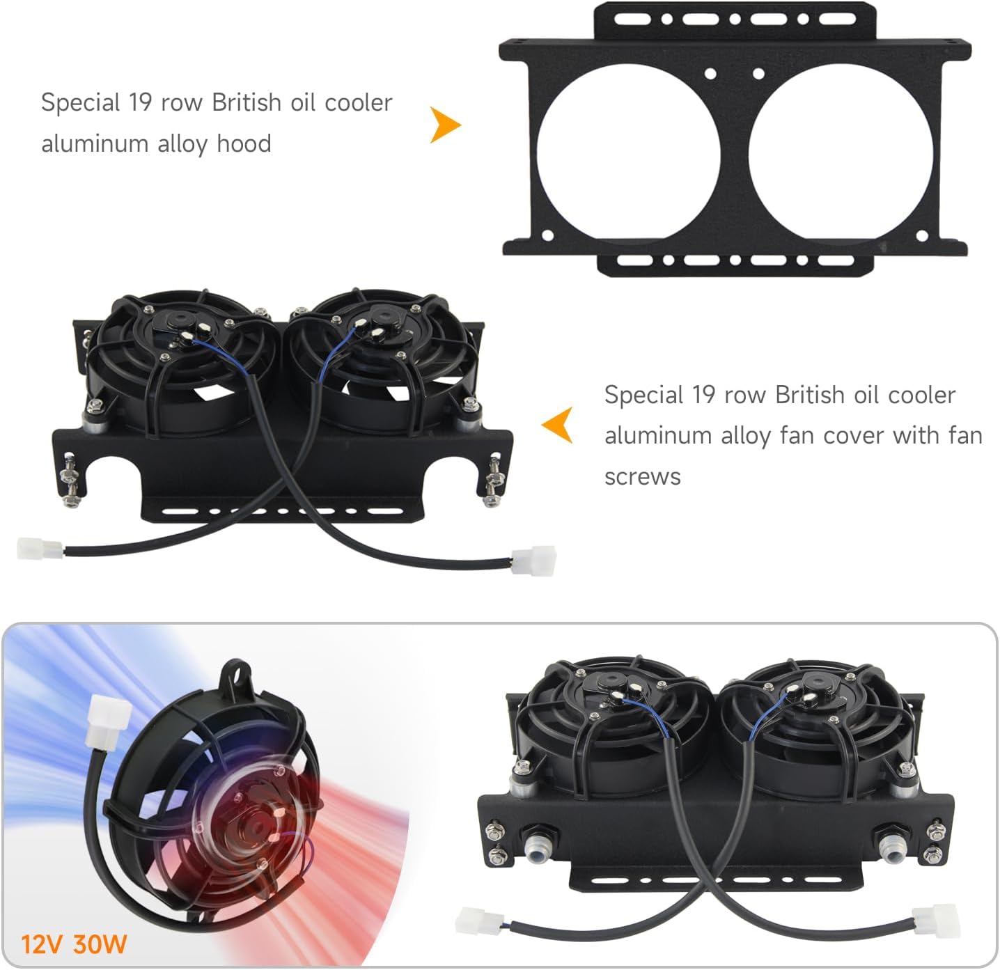 Universal Oil Cooler 19 Row Engine + Dual 5.5" Fan w/Mounting Bracket Kit AN8 Black