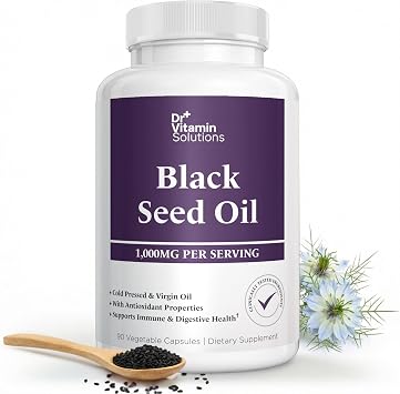 Black Seed Oil Capsules 1000mg Cold Pressed Black Cumin Seed Oil Nigella Sativa with Thymoquinone Antioxidant, Immune, Hair & Skin Support Non-GMO, Vegan 90 Vegetable Capsules