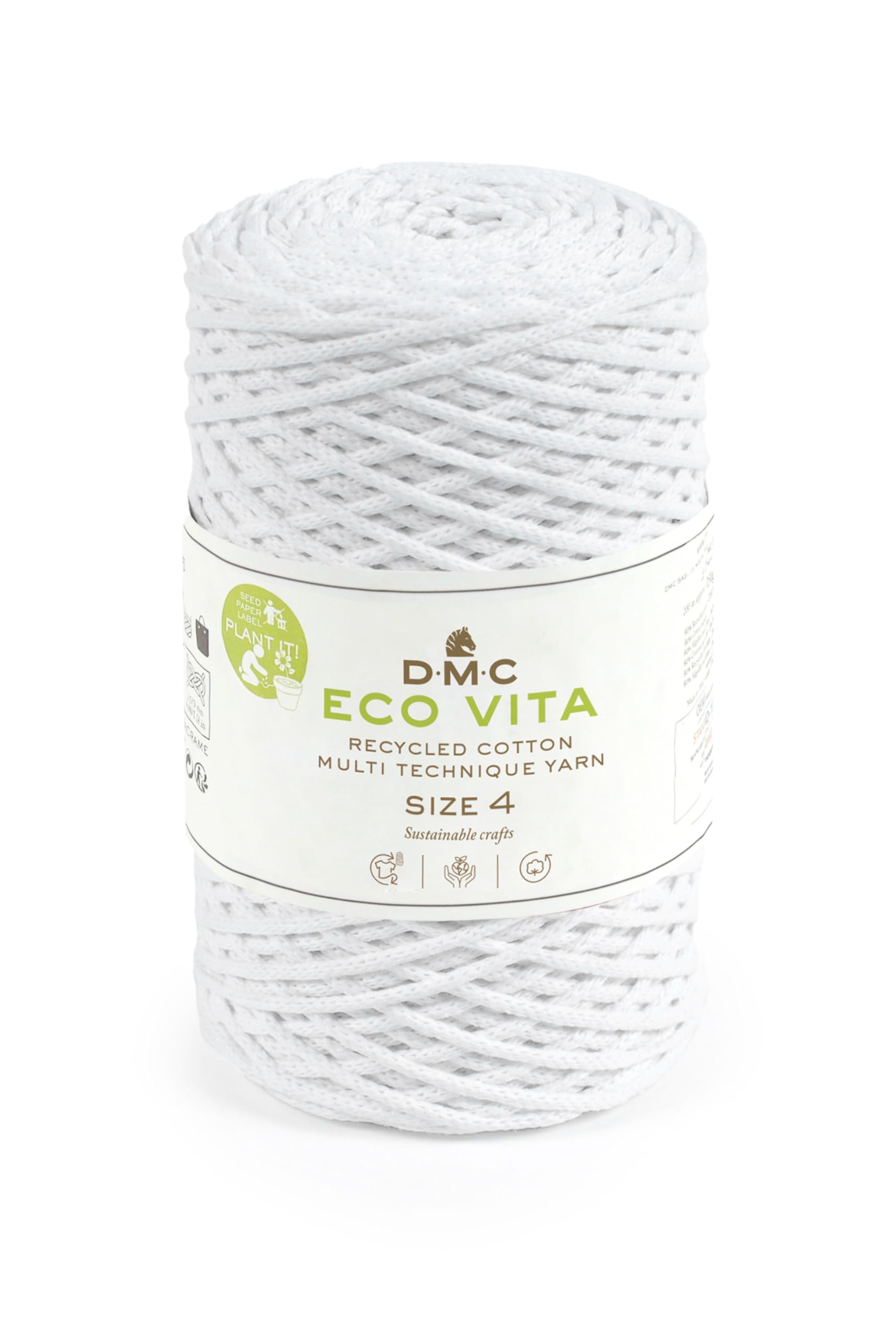 DMC Eco Vita 4, White Crochet Knitting Macrame Yarn, 250g