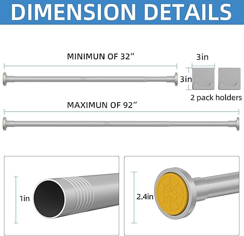 Vista 29 de Barra de cortina de ducha negra mate, varillas de tensión de resorte ajustable de acero inoxidable de 1 pulgada de diámetro, 32 a 80 pulgadas