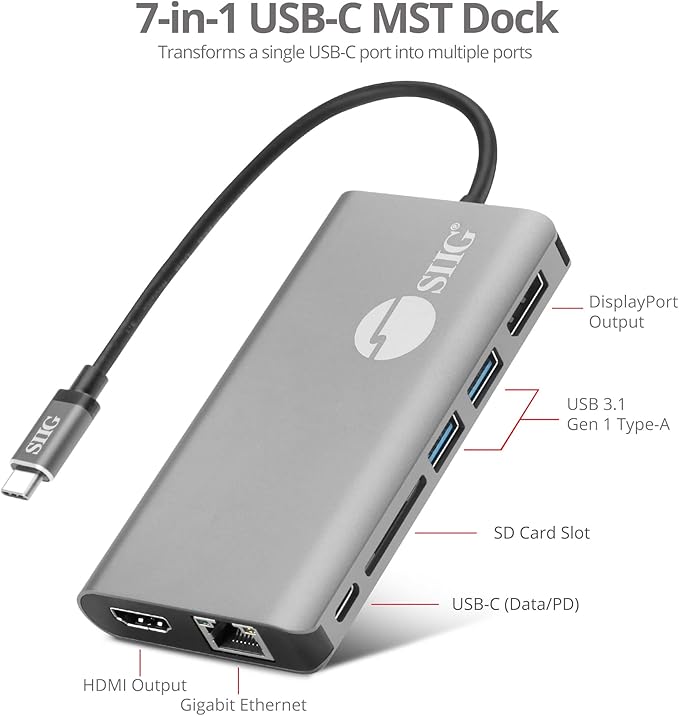 SIIG Estación de Carga 10 Puertos 150W y Docking Station USB-C miniatura 6
