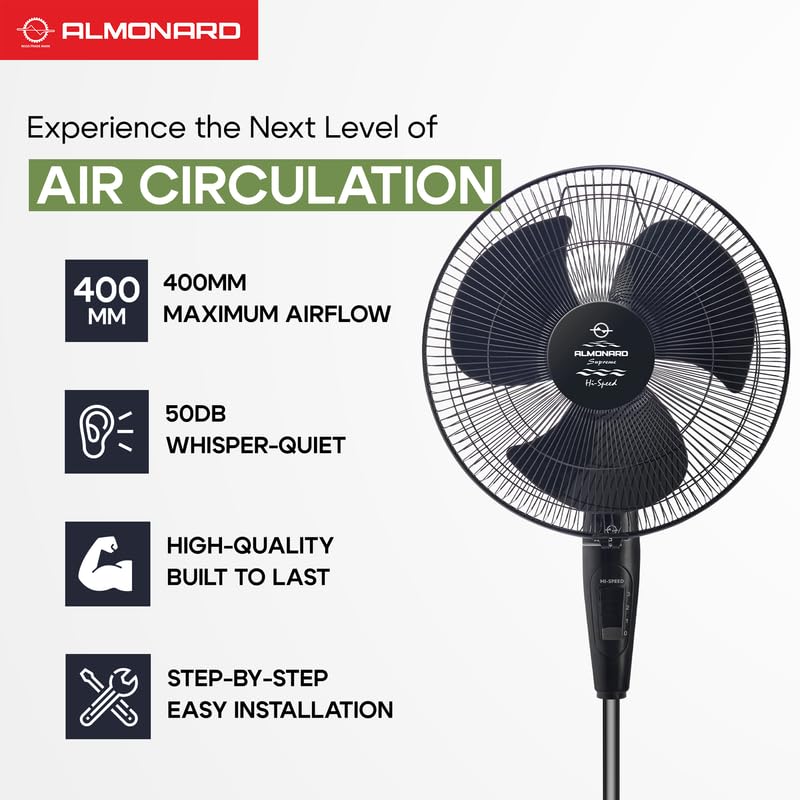 Image of Almonard | 16 inch (400mm) Supreme High Speed Pedestal fan - Black
