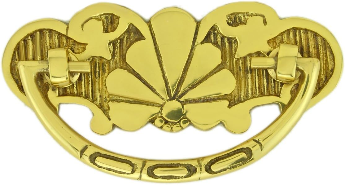 Renovators Supply Solid Cast Brass Cabinet Dresser Drawer Bail Pulls 2 3/4 Inches Gold Colour Powder Coat Finish Antique Scalloped Style Home Improvement Cupboard and Door Pull Handles Hardware
