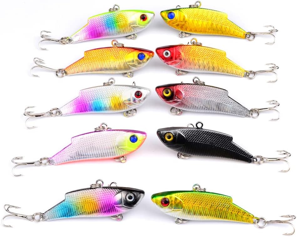 10Pcs 57mm 9g Winter VIB Fishing Lures with Treble Hook Vibration Wobblers Crankbaits Isca Artificial Hard Bait for Bass Peche Carp