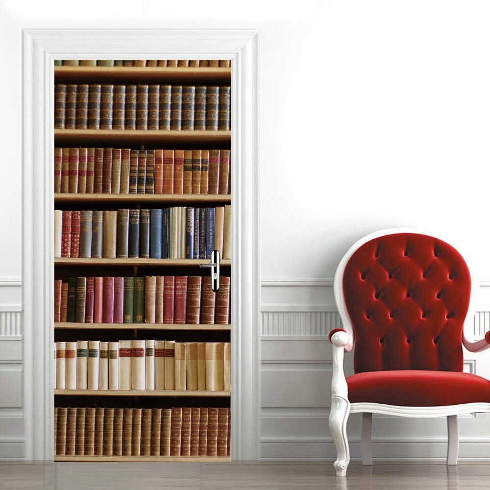 Poster porte effet bibliothèque 3D pour créer un coin lecture en chambre