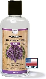 CLARK'S Cutting Board Oil - Food Grade Mineral Oil for Wood Cutting Board - Scented with Lavender & Rosemary Essential Oils - Butcher Block Conditioner - Restores and Protects Wood - Made in USA, 12oz
